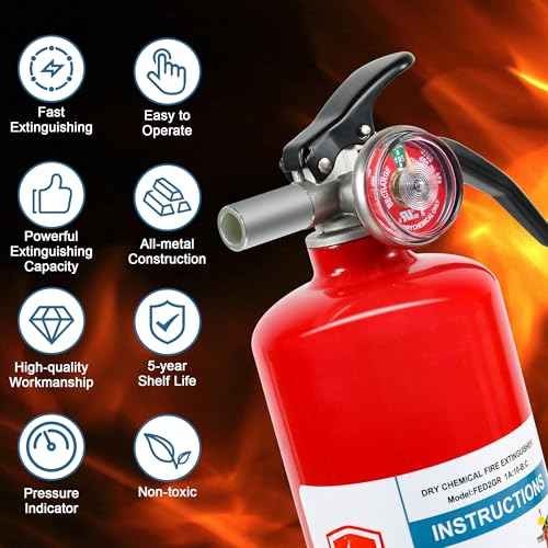 1 Pack Dry Chemical Fire Extinguisher 2.5 lb ABC, Home, Car, Boat Use, 1A:10B:C Rating, Quick Release Handle, Easy to Store and Carry Dry Powder Extinguisher