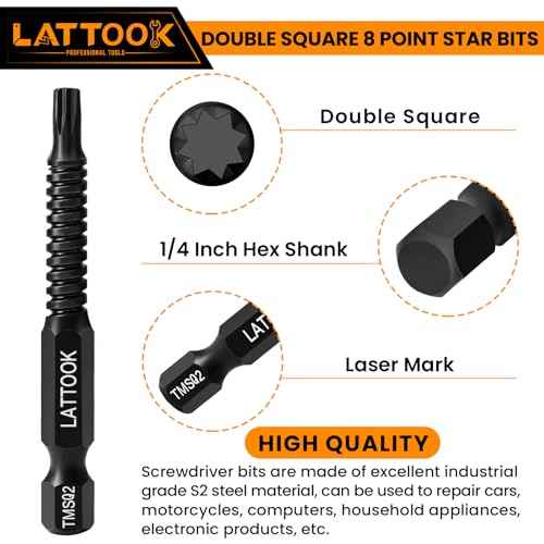 Double Square 8 Point Torx Star Bit Set, Magnetic S2 Steel, 10PCS 2 Square Drive Bits for Trailer, 2.3'' Long, #1, #2, #3