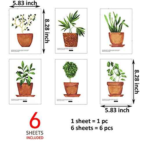 Maydahui 6 Sheets Freshness Green Plant Potted Wall Decals Plant Wall Stickers for Living Room Classroom Decor