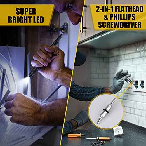 Christmas Stocking Stuffers Gifts for Men, White Elephant Gifts for Adults Dad Boyfriend Him Husband, 9 in 1 Multitool Tool Pen Set, Screwdriver, LED Light, Stylus, Bottle Opener, Ruler, Level(Black)
