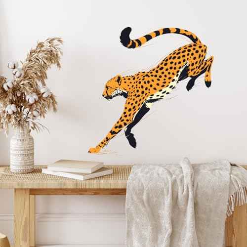 Jumping Cheetah Wall Decals Removable Safari Animal Vinyl Stickers for Nursery Living Room and Office Gym Decor Peel and Stick Wall Art