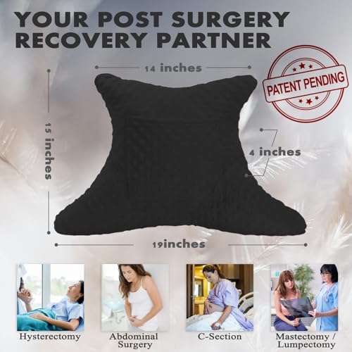 Hysterectomy Pillow with Pocket, Hysterectomy Recovery Abdominal Pillow, Post Surgery Pillow for Abdomen, C-Section Recovery Pillow, Mastectomy, Tummy Tuck, Hernia, Abdominal Surgery Must Haves