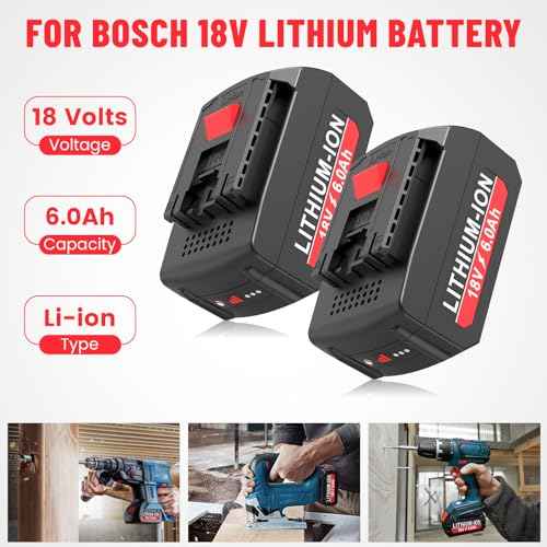2-Pack 6.0Ah 18V Lithium Battery BAT609 and Battery Charger Kit Compatible with Bosch