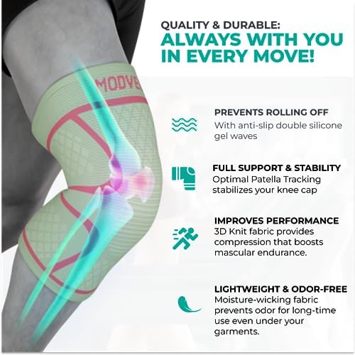 Modvel Knee Braces for Knee Pain Women & Men - 2 Pack Knee Brace for Knee Pain Set, Knee Brace Compression Sleeve, Knee Support for Knee Pain Meniscus Tear, ACL & Arthritis Pain Relief,Cream/Pink XS