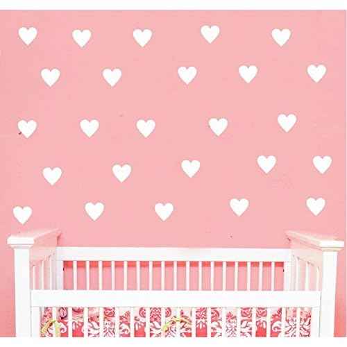 Heart Wall Decals Set ? 96pcs 2-Inch Removable Vinyl Stickers for Kids Bedroom, Nursery, Playroom ? Gender Neutral DIY Decor for Boys and Girls YYU-19 (White)