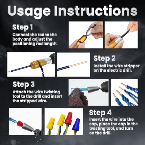 Wire Stripper for Drill, 6/8/10/12/14AWG Wire Twister Tool for Drill, Wire Stripping and Twisting Tool Kit, 25 PCS Wire Nuts, Electric Drill Wire Stripper for Quick & Efficient Use