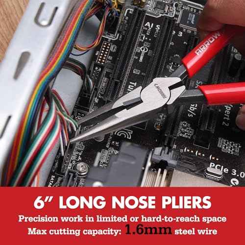 ARROW 3PCS Pliers Set, 6" Needle Nose Pliers, 6" Slip Joint, 8" Groove Joint with Non-slip Handle, Premium Carbon Steel, for Daily Repair & Home Maintenance