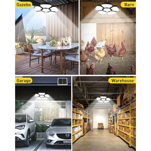 T-SUN Solar Shed Lights Indoor, Motion Sensor/Remote & 5 Modes, IP65 Waterproof Solar Lights for Shop/Garage/Barn, Outdoor Pendant Light for Proch Deck, Energy Saving Hanging Light (2-in-1)