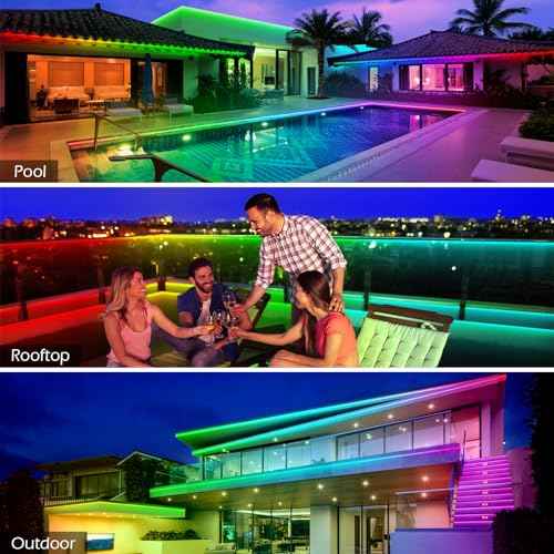 Outdoor LED Strip Lights Waterproof,IP68 Outside Led Light Strips Waterproof with Bluetooth App Remote Control,Music Sync RGB Exterior Led Rope Lights,for Balcony,Deck (150ft Outdoor LED Strip Lights)
