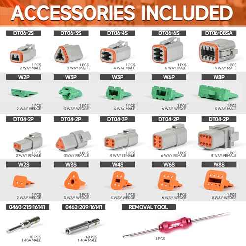 iCrimp Deutsch Crimp Tool Kit, Closed Barrel Crimper 4 Way Indent, 8 Impression Deutsch Crimper for Solid Contacts Gage 14,16&18 with 105PCS DT Connector Kit for Automotive Electrical