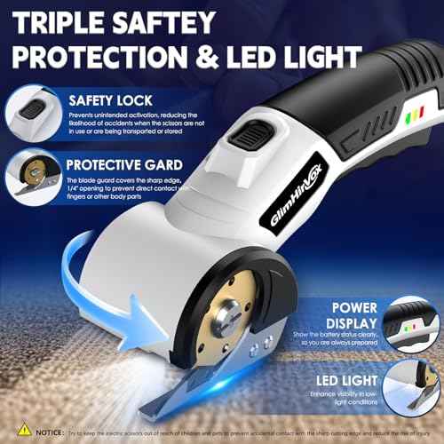 Electric Box Cutter for Cardboard, 4.2V Cordless Electric Scissors up to 1/4¡±, Cordless Cardboard Cutter with 2 Titanium Blades, with Safety Lock & LED, for Fabric, Leather, Plastic, Carpet