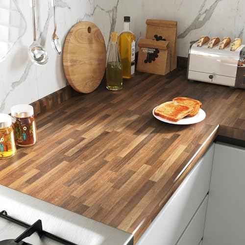 FunStick 36"x200" Large Butcher Block Countertop Contact Paper Waterproof Brown Wood Contact Paper for Cabinets Peel and Stick Countertops Wood Wallpaper for Kitchen Counter Top Covers Desk Vinyl Wrap