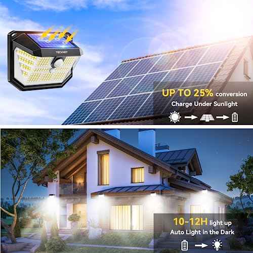 TECKNET 231 LED Solar Motion Lights Outdoor Waterproof, 10 Pack 300¡Æ Angle & 3 Lighting Modes PIR Motion Sensor Security Solar Wall Lights IP65 for Fence Front Door Yard Deck Garden Garage