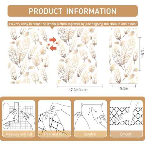 White Peel and Stick Wallpaper 17.7"x80" Feather Wallpaper Removable Modern Vinyl Wall Paper Waterproof Contact Paper for Bedroom Living Room