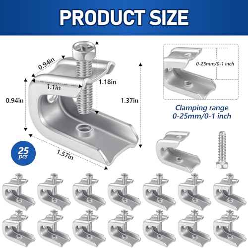 Hicarer 25 Pcs 1/4" x 20 Beam Clamp Steel Screw in Hooks for Flanges Strong Threaded Rod Wire Ring with Harden Point Screws