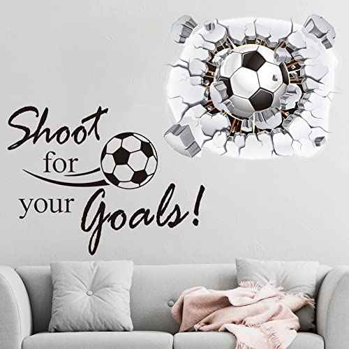 Soccer Wall Decal 3D Soccer Wall Decor Stickers for Room Decor Football Stuff Shoot for Your Goals Football Sticker for Kid Boy Bedroom Art Decoration