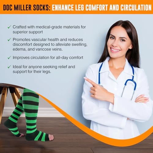 Doc Miller Compression Socks for Pregnant Women – Wide Calf, Open Toe Knee Sleeve 15-20 mmHG,Toeless Pregnancy Stockings for Varicose Veins, Footless Shin Splint Relief, 1 Pair