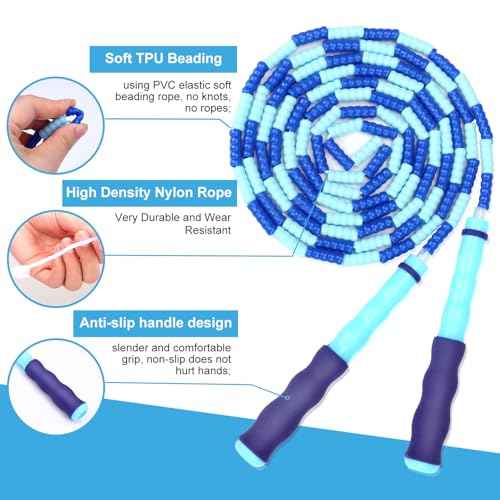 GRAWUN Jump Rope For Kids, Soft Beaded Jump Rope, Adjustable Length Tangle-Free Segmented Soft Beaded Skipping Rope£¬for Women, Men and Kids Keeping Fit, Workout and Weight Loss