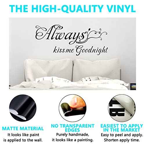 AnFigure Always Kiss Me Goodnight Wall Decal, Bedroom Wall Stickers, Women Family Quotes Couples Love Romantic Marriage Bed Inspirational Bathroom Sayings Words Vinyl Art Home Decor Stickers 45"X13"