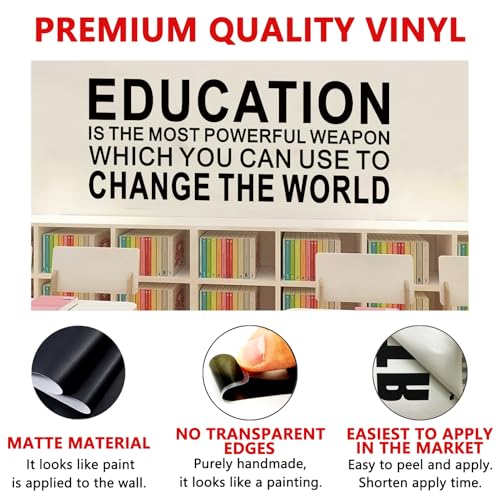 Motivational Quotes Wall Stickers for Classroom: Inspirational Vinyl Art Wall Decals for Library School - Education Change The World 23" X 9"