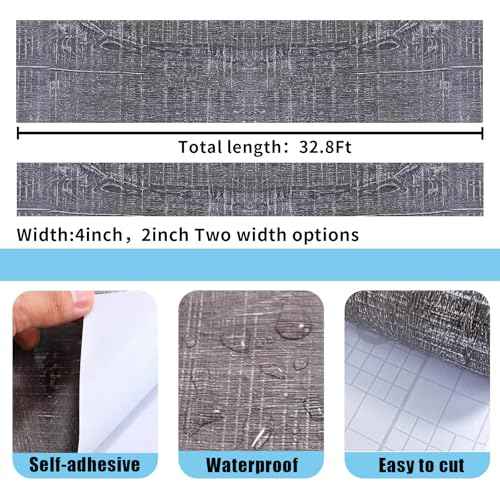 32.8Ft Gray Wood Grain PVC Wallpaper Border, Removable Waterproof Mirror Border Peel and Stick,Bathroom Mirror Frame Border (3.97inch)