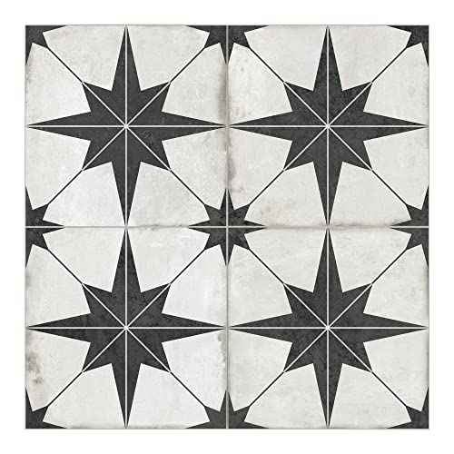 The Tiles Plaza Peel and Stick Encaustic Backsplash, Black Star Patterned Stick on Tile, Self-Adhesive Wall Tile Sticker for Kitchen Bathroom Fireplace Stairs, 10 Sheets