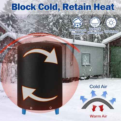 24"D x 34"H Round Well Pressure Tank Cover(5¡ÆF) - Insulated Well Pump Cover, Thickened 3 Layers Water Well Tank Covers for Outdoor Winter Freeze Protection (Black)