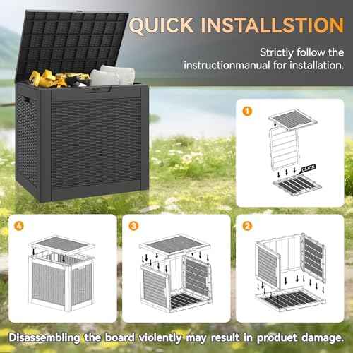 NUNU LAB 30 Gallon Waterproof Outdoor Storage Box, Lockable Resin Deck Box Bench for Patio Cushions, Garden Tools, Pool Accessories & Package Deliveries ? Black