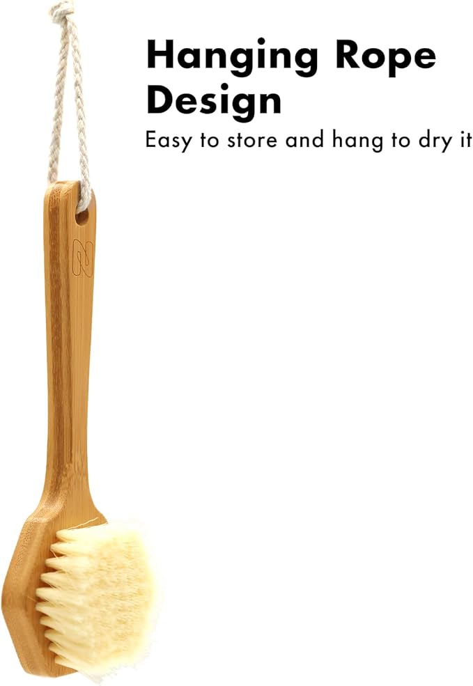 NORTHSONG Deep Cleaning Body & Face Scrubber Set Extra Long17.72Inch Bamboo Back Brush with Wild Boar Bristles&Gentle Facial Cleansing Brush for All Skin Types Ideal for Elderly, Sensitive Skin