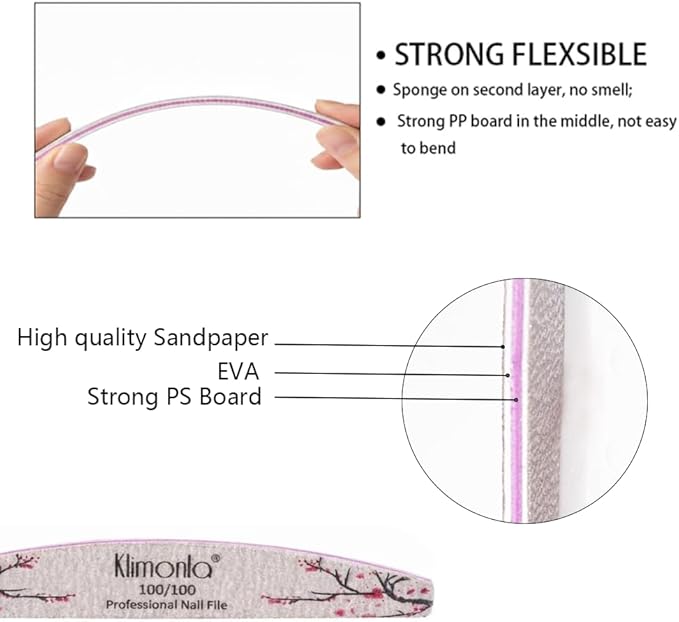25PCS Floral Professional Nail Files 80/100/150/180/240 Grit, Emery Boards Nail Files for Natural Nails and Acrylic Nails, Double Sided Emory Boards limas para unas acrilicas Reusable Manicure Tools