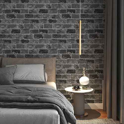 GaliGali Black and Silver Brick Wallpaper, Peel and Stick Wallpaper, Self-Adhesive Classic Antique Texture Rock Wall Paper, Removable Contact Paper for Home Decoration 17.3"x118", No.A07020J-3