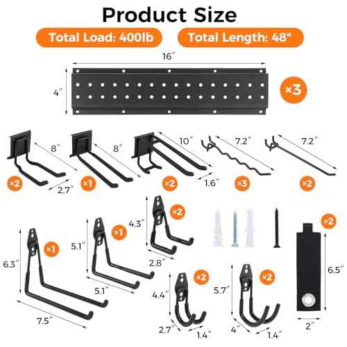 48" Garage Tool Organizer Wall Mount, 23 Pcs Organizer Tools Adjustable Heavy Duty Storage Rack Garden Tool Organizer for Garage Bike Yard Shed Garden Wall