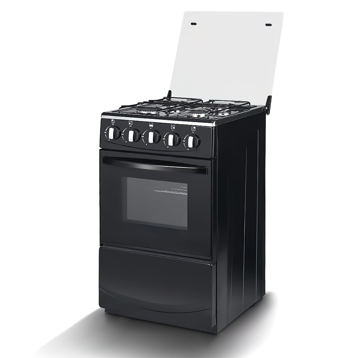 20" Freestanding LPG Stove - Equipped with 4 coil burners and 50L Oven with Stainless Steel Stove (Black: Automatic Ignition)