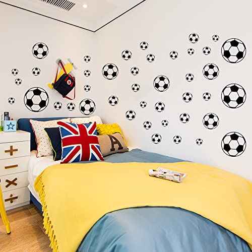 52 Pcs Soccer Stickers, Easy to Peel and Stick Soccer Balls Wall Stickers, Wall Art DIY Football Decor Decals for Kids Room, Boys Teen Girl Bedroom Playroom Living Room Window Door Decoration
