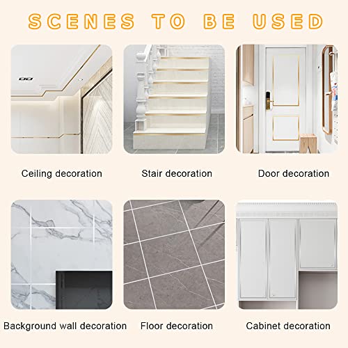 Floor Tiles Gold Foil Lines Metalized Mirror Tape, Self-Adhesive Tile Seam Sticker, Waterproof Gap Sealing Foil Decor Tape for Wall, Cabinet, Kitchen (0.39in x 164 Ft) (Silver)