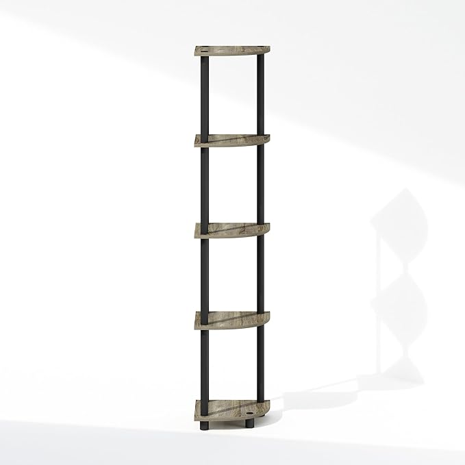 Furinno Turn-N-Tube Storage Shelves, 5-Tier Book Shelf, Corner Shelf, Toolless Open Shelves, for Organization and Storage, Living Room, Home Office, Hallway, Bedroom, French Oak