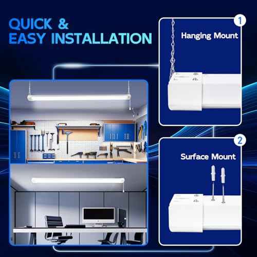 hykolity 4FT 70W LED Shop Light Linkable, 8000lm(300w Equivalent), 5000K Utility Shop Lights for Garages, Workshops, Basements, Hanging or FlushMount, with Power Cord and Pull Chain, ETL,White, 2 Pack