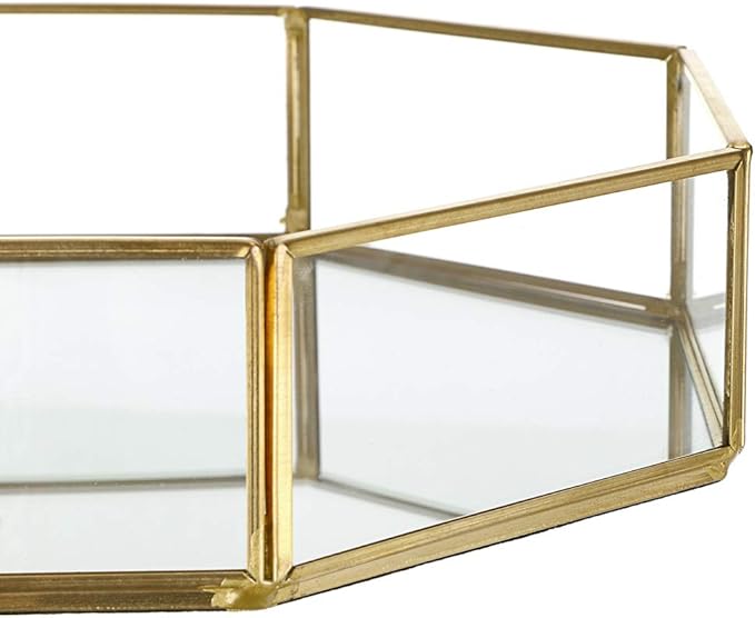 Hipiwe Gold Perfume Tray - Glass Mirror Makeup Tray Ornate Vanity Tray Dresser Tray Jewelry Trinket Organizer Tray for Bathroom Storage Tray for Home Decor,12.4"x 8.5"