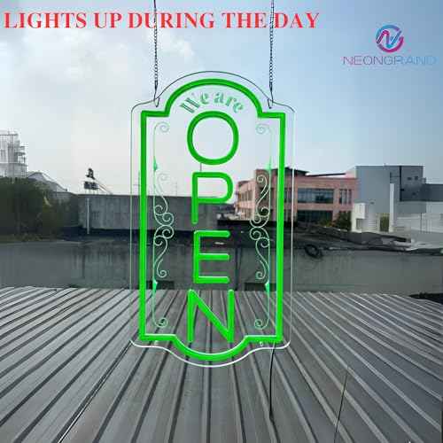 Vertical open sign Vertical Open Led Sign Neon Sign business window light vertical open signs for business (Green, 16.5x9'')