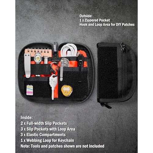 VIPERADE VE21 EDC Pouch Small Pocket Organizer with 9 Compartments, Pocket Tool Pouch with Patches Display Panel, Mini Organizer Bag for Men (Black)