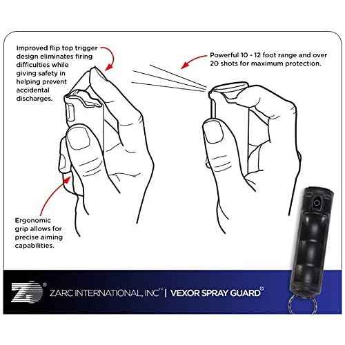 Zarc Vexor Police Strength Pepper Spray, Flip-Top Finger Grip, 20+ Shots, 10-12 Ft. Range - 4 Pack