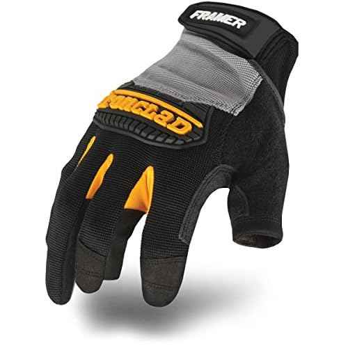 Ironclad Framer; Carpenter Work Gloves, Open Finger Dexterity, Performance Fit, Durable, Machine Washable, (1 Pair), FUG-02-S,Grey/Black