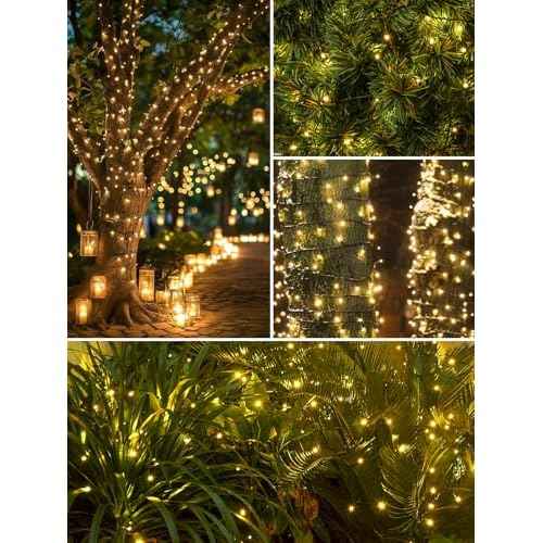 6 Pack 600 LED Solar String Lights for Outside, Solar Christmas Lights Outdoor with 8 Lighting Modes, Waterproof Green Wire Solar Powered Tree Light for Xmas Party Yard Garden Decorations (Warm White)