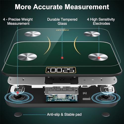INSMART Smart Scale for Body Weight,Accurate Digital Weight Scale and Fat Percentage,Bluetooth Body Fat Scale with BMI Muscle Mass,16 Body Composition,Health Monitor Analyzer with APP Sync (Green)