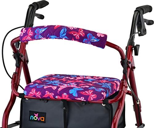 Nova Joy Rollator Walker Seat and Backrest Cover Set - Removable Washable Fabric Cushion Covers for Standard Rolling Walkers - Style/Comfort Upgrade - Essential Mobility Accessory - Purple Butterflies