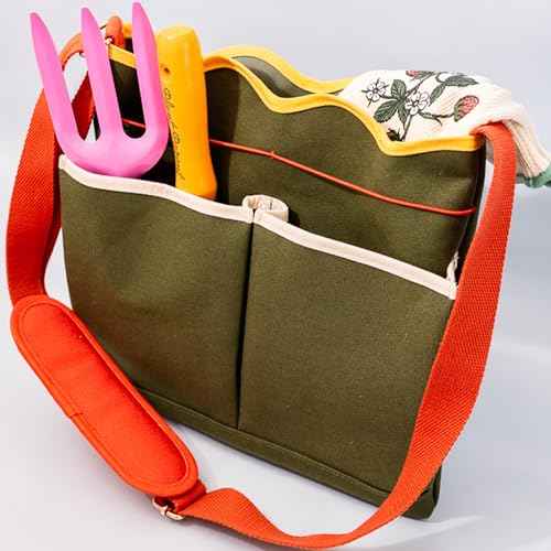 ban.do Garden Tool Bag, Cotton Canvas Outdoor Bag with EVA Lining and Scalloped Edges, Colorblock