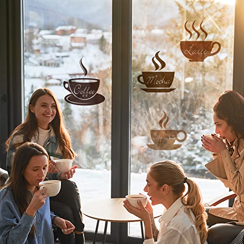 SUPERDANT 4pcs Coffee Wall Stickers Latte Mocha Cappuccino Wall Decor DIY Vinyl Sign Art Decals for Kitchen Coffee Bar Decor Shop Cafe Decoration Peel and Stick Wallpaper Brown