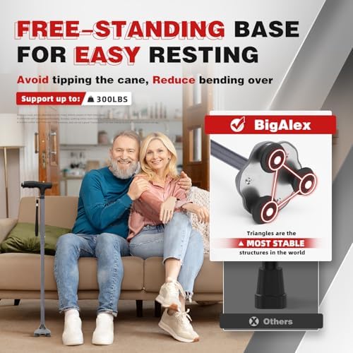 BigAlex Folding Walking Cane with LED Light, Lightweight Adjustable Canes for Women & Men, Free Standing Canes, Pivot Tip, Adjustable Travel Walking Aids with Carry Bag for Seniors Balance & Stability