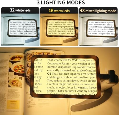 2.5X Magnifying Glass with Light and Stand, Full-Page Desktop Handheld Magnifying Glass with 48 Light for Reading Books Close Work, Powered by USB or Battery