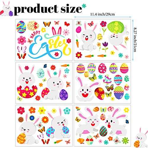 Capoda 103 Pieces 6 Sheets Easter Eggs Bunnies Wall Decal Easter Egg Hunt Games Decals Adorable Bunny Sticker Rabbit Egg Clings for Wall Living Room Bedroom Home Decorations